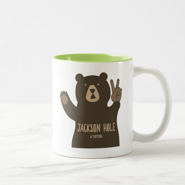 Caneca De Café Em Dois Tons Jackson Hole Wyoming Peace Bear (Direita)