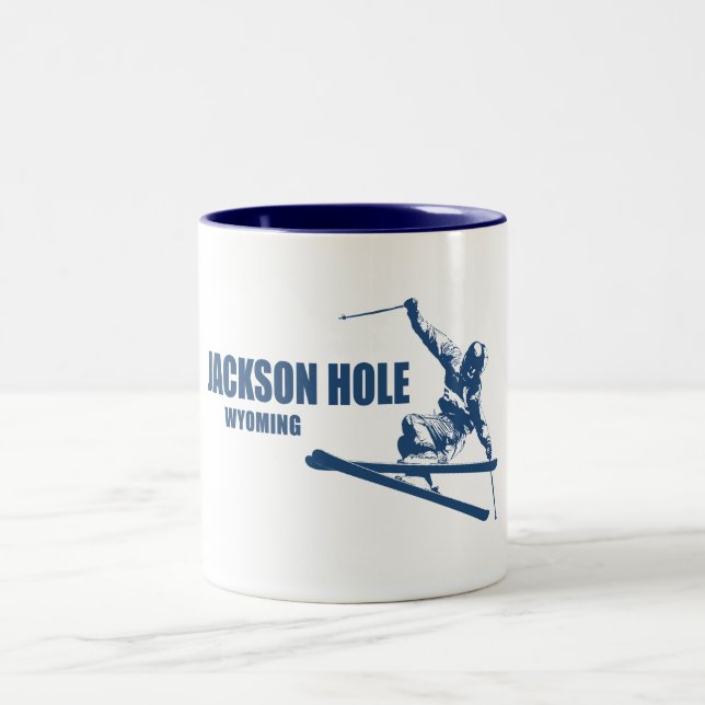Caneca De Café Em Dois Tons Jackson Hole Wyoming Skier (Centro)