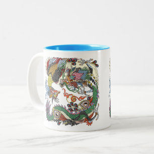 Caneca De Café Em Dois Tons Jade Dragon e Dourada Phoenix brincando com uma pé