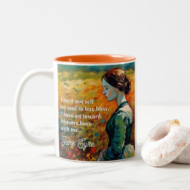 Caneca De Café Em Dois Tons Jane Eyre Cita Estilo Monet (Com Donut)