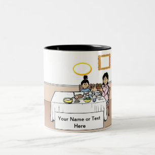 Caneca De Café Em Dois Tons Janto familiar, mãe Solteiro, 1 desenho animado