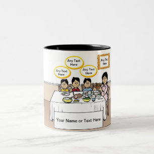 Caneca De Café Em Dois Tons Janto familiar, mãe Solteiro, 3 desenhos animados