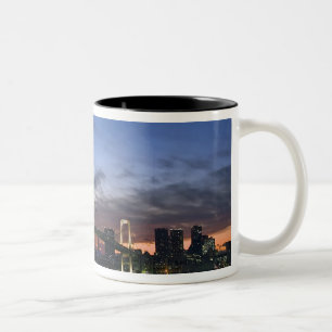 Caneca De Café Em Dois Tons Japão. Tóquio. Ponte Rainbow em Baía de Tóquio.