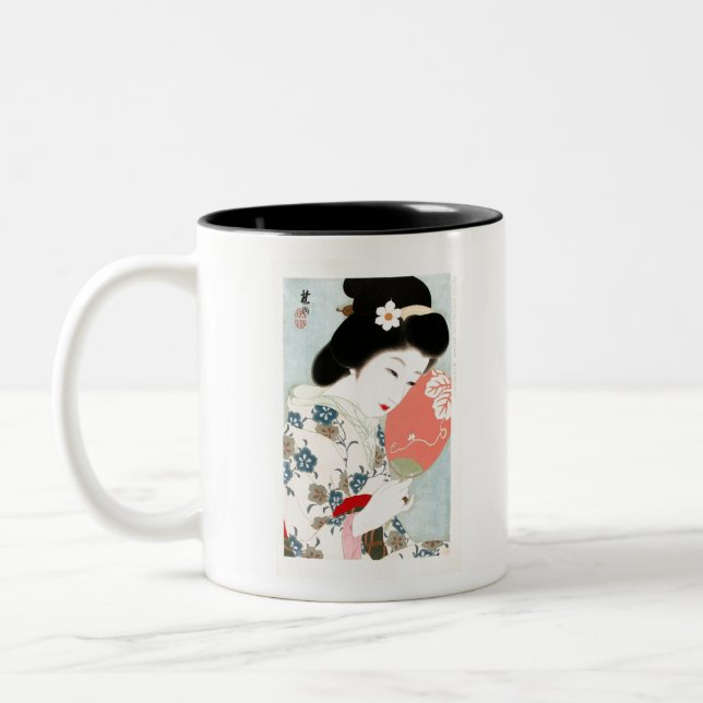 Caneca De Café Em Dois Tons Japonês Clássico Geisha Lady Art (Esquerda)