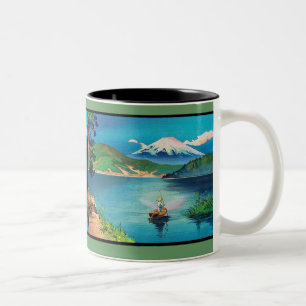 Caneca De Café Em Dois Tons Japonês Woodblock de Monte Fuji - bonito