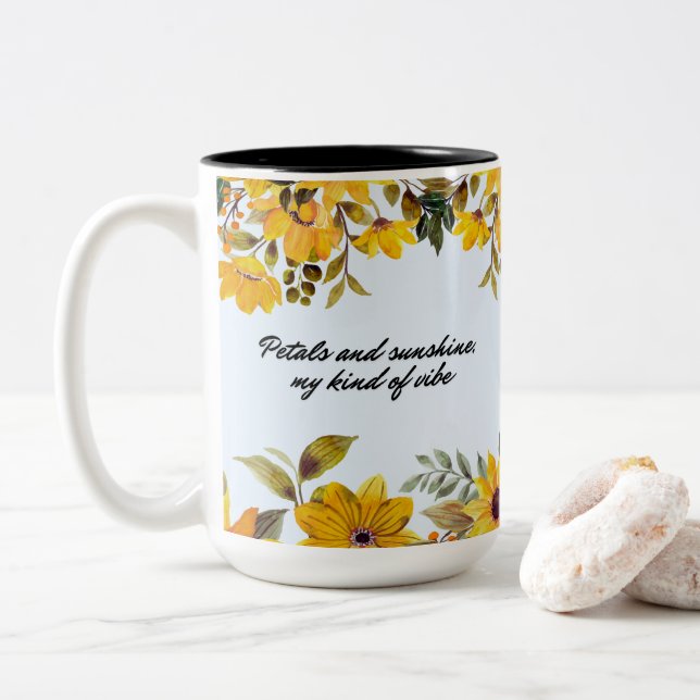 Caneca De Café Em Dois Tons Jardim Amarelo e Sol (Com Donut)