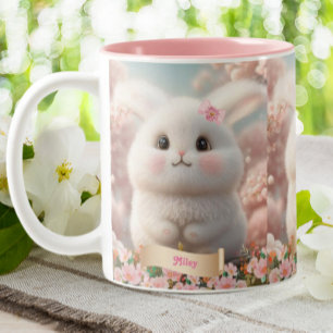 Caneca De Café Em Dois Tons Jardim Cor-de-rosa, lindo bebê branco, personaliza