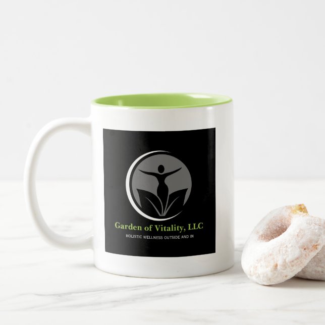 Caneca De Café Em Dois Tons Jardim da Vitalidade, Mug de Assinatura LLC - Blk/ (Com Donut)