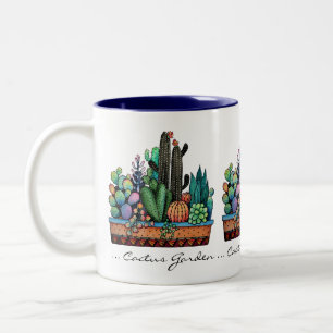 Caneca De Café Em Dois Tons Jardim De Cactus Caquetado Em Pote