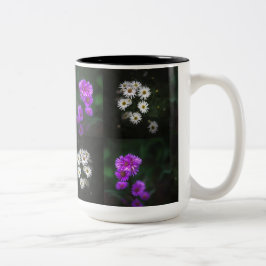 Caneca De Café Em Dois Tons Jardim de Flores Roxas e Brancas