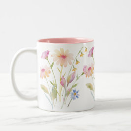 Caneca De Café Em Dois Tons Jardim de Flores Silvestres Aquarela Floral Café d