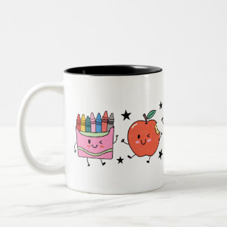 Caneca De Café Em Dois Tons Jardim de Infância Volta às Aulas Doodle Fofo