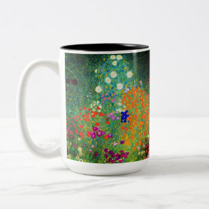 Caneca De Café Em Dois Tons Jardim Flor Gustav Klimt