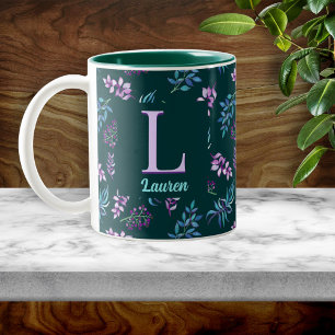 Caneca De Café Em Dois Tons Jardim Floral Aquarela Bonito Personalizado