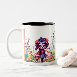 Caneca De Café Em Dois Tons Jardim Gótico Fofo - Caveira de Açúcar