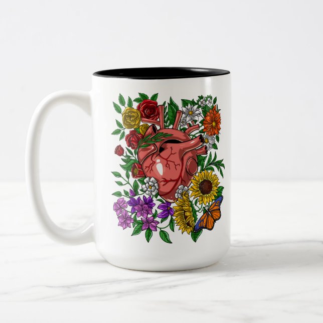 Caneca De Café Em Dois Tons Jardinagem Floral Anatômica (Esquerda)