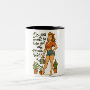 Caneca De Café Em Dois Tons Jardineiro Pin-Up Atrevido Design de Pun Planties