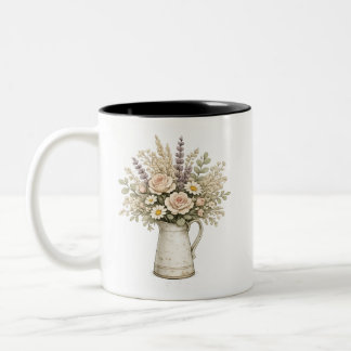 Caneca De Café Em Dois Tons Jarro Floral Rústico