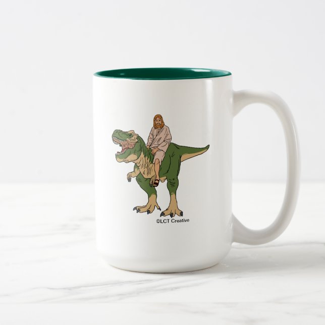 Caneca De Café Em Dois Tons Jesus Andando T-Rex (Direita)