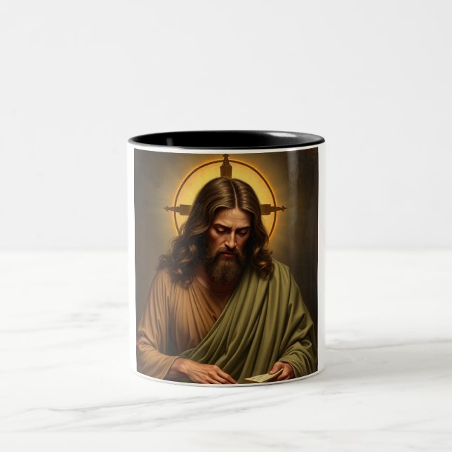 Caneca De Café Em Dois Tons Jesus Contemplativo com Halo (Centro)