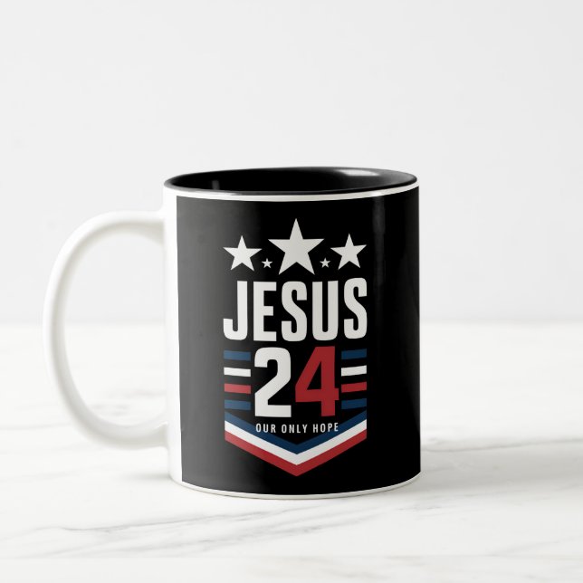 Caneca De Café Em Dois Tons Jesus Cristo 2024 Presidente EUA Eleição Política (Esquerda)