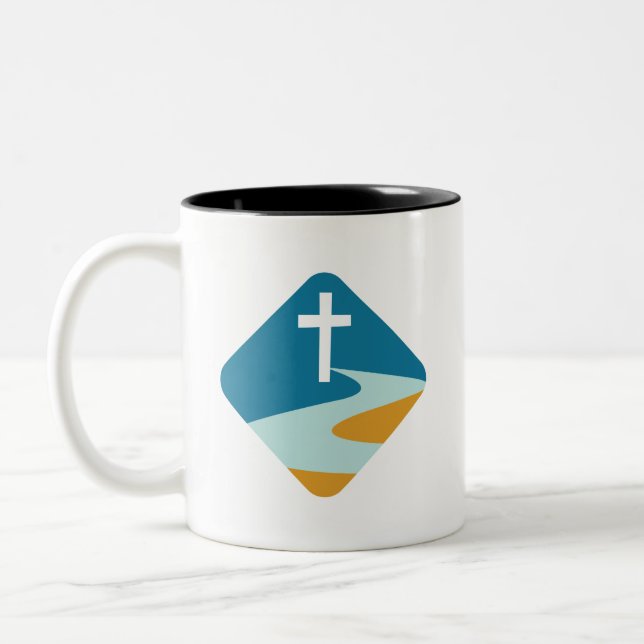 Caneca De Café Em Dois Tons Jesus Cross em um rio Mug (Esquerda)