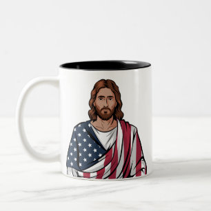 Caneca De Café Em Dois Tons Jesus e bandeira americana