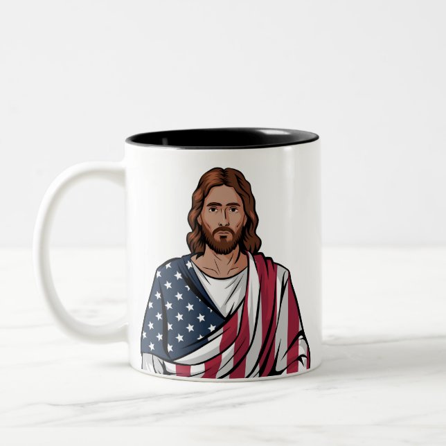 Caneca De Café Em Dois Tons Jesus e bandeira americana (Esquerda)