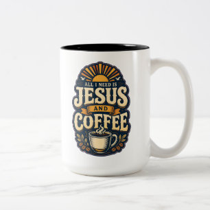 Caneca De Café Em Dois Tons Jesus e Café Fé Cristã Amante do Café