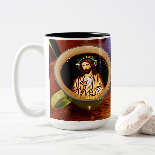 Caneca De Café Em Dois Tons Jesus em um copo (Com Donut)