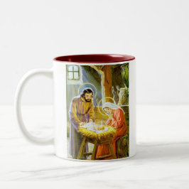 Caneca De Café Em Dois Tons Jesus na natividade do Natal do comedoiro