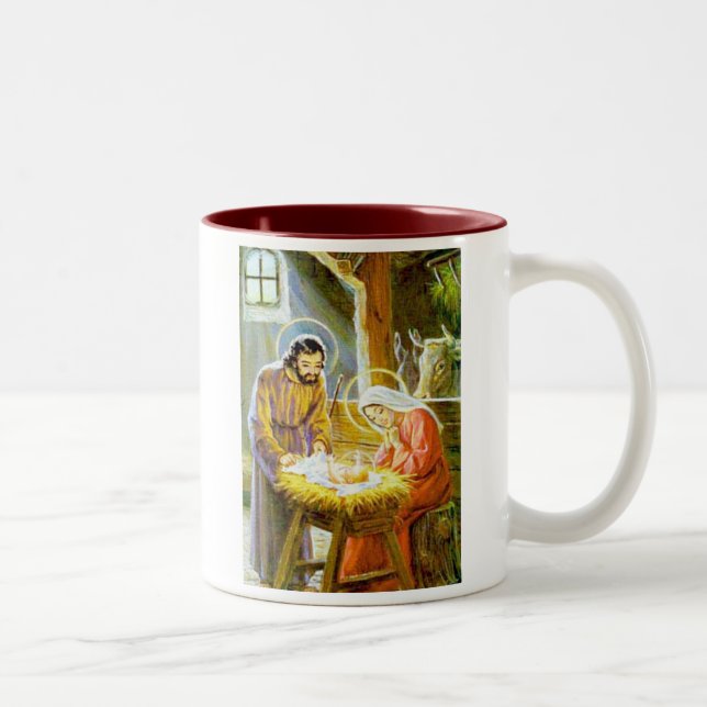 Caneca De Café Em Dois Tons Jesus na natividade do Natal do comedoiro (Direita)