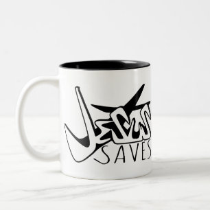 CANECA DE CAFÉ EM DOIS TONS JESUS SALVA GRAFITE