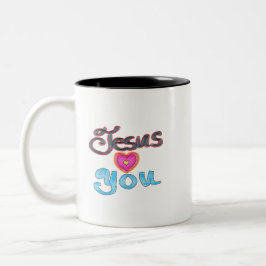 Caneca De Café Em Dois Tons Jesus Te Ama com Coração Rosa