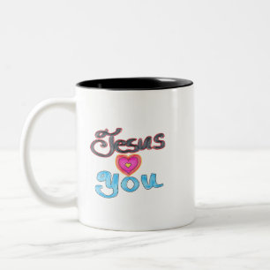 Caneca De Café Em Dois Tons Jesus Te Ama com Coração Rosa 