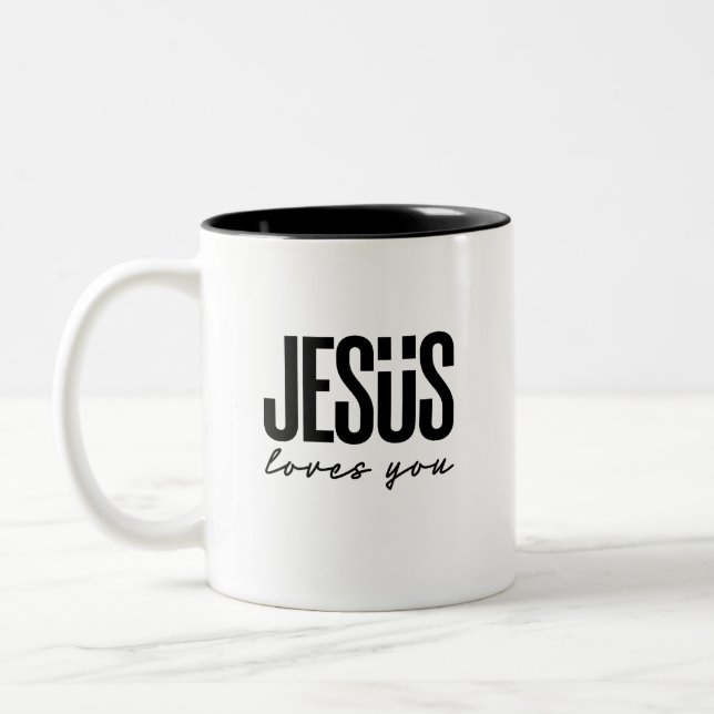 CANECA DE CAFÉ EM DOIS TONS JESUS TE AMA | CRISTÃO (Esquerda)
