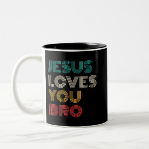 Caneca De Café Em Dois Tons Jesus Te Ama Irmão, Faith Cristã Engraçado Retro