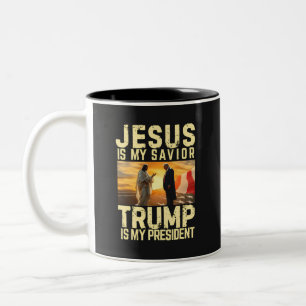 Caneca De Café Em Dois Tons Jesus Trump - Jesus É Meu Senhor Salvador