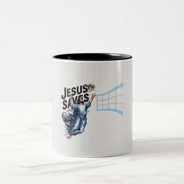 Caneca De Café Em Dois Tons Jesus Voleibol Salva Fé Cristã Encantada (Centro)