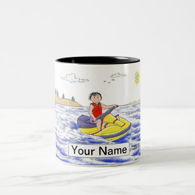 Caneca De Café Em Dois Tons Jet Ski Rider - Cartoon feminino (Centro)