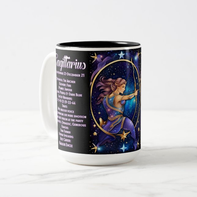 Caneca De Café Em Dois Tons Jewel Galaxy personalizado Zodiac Sagittarius (Frente Esquerda)