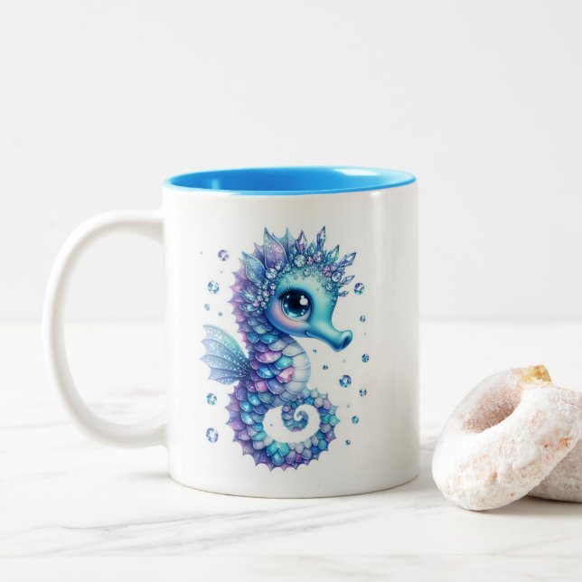 Caneca De Café Em Dois Tons Jeweled Seahorse (Com Donut)