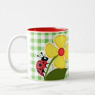 Caneca De Café Em Dois Tons Joaninha; Checkered verde; Guingão