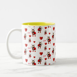 Caneca De Café Em Dois Tons Joaninhas Fofas, Corações & Texto de Alegria em Br
