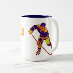 Caneca De Café Em Dois Tons Jogador Colorido De Hóquei No Gelo, Mug Personali
