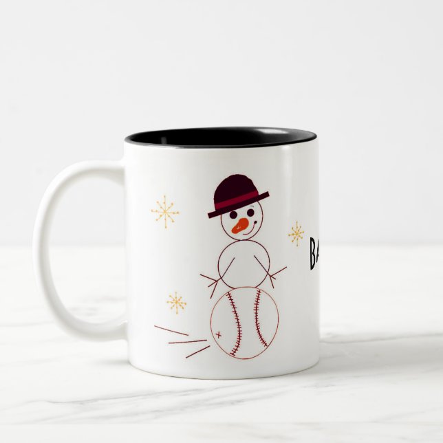 Caneca De Café Em Dois Tons Jogador de Baseball Snowman (Esquerda)