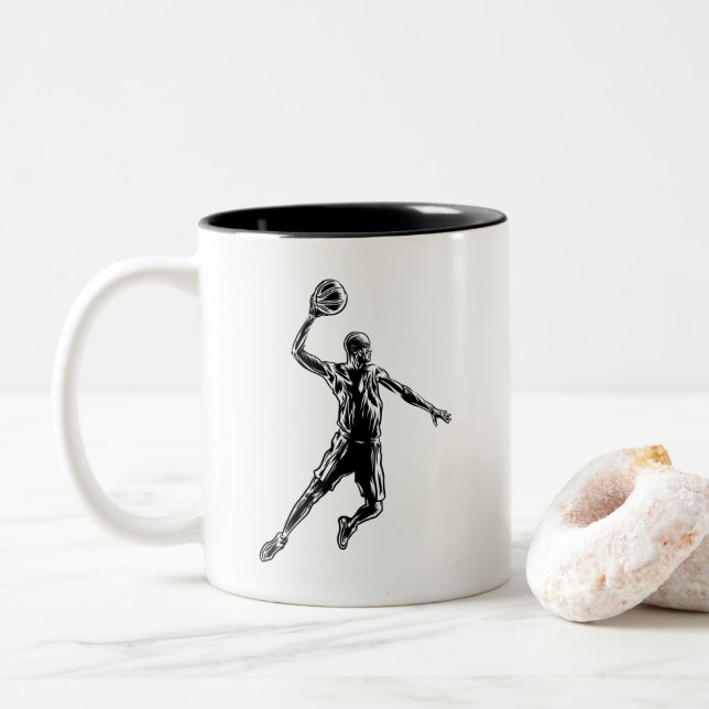 Caneca De Café Em Dois Tons Jogador de basquete Slam Dunk Dark Design (Com Donut)
