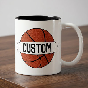 Caneca De Café Em Dois Tons Jogador de Basquete / Treinador Nome da Equipe Per