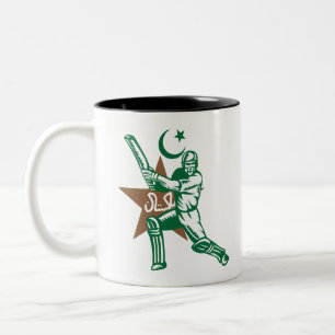 Caneca De Café Em Dois Tons Jogador de críquete do Paquistão Design