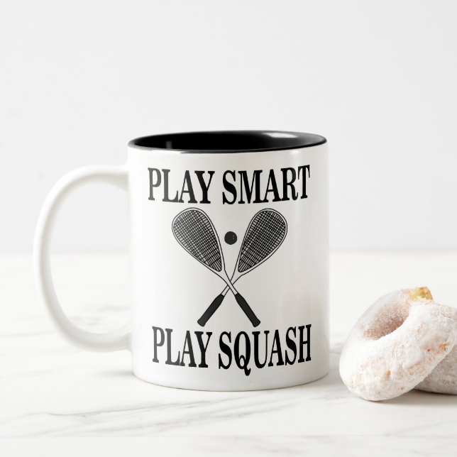 Caneca De Café Em Dois Tons Jogador de Esportes de Squash (Com Donut)